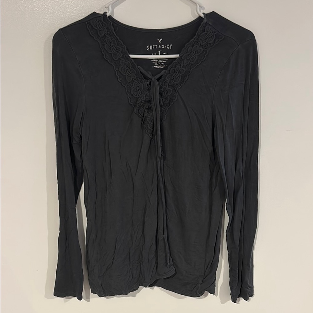 American eagle Women's charcoal grey Lace Top